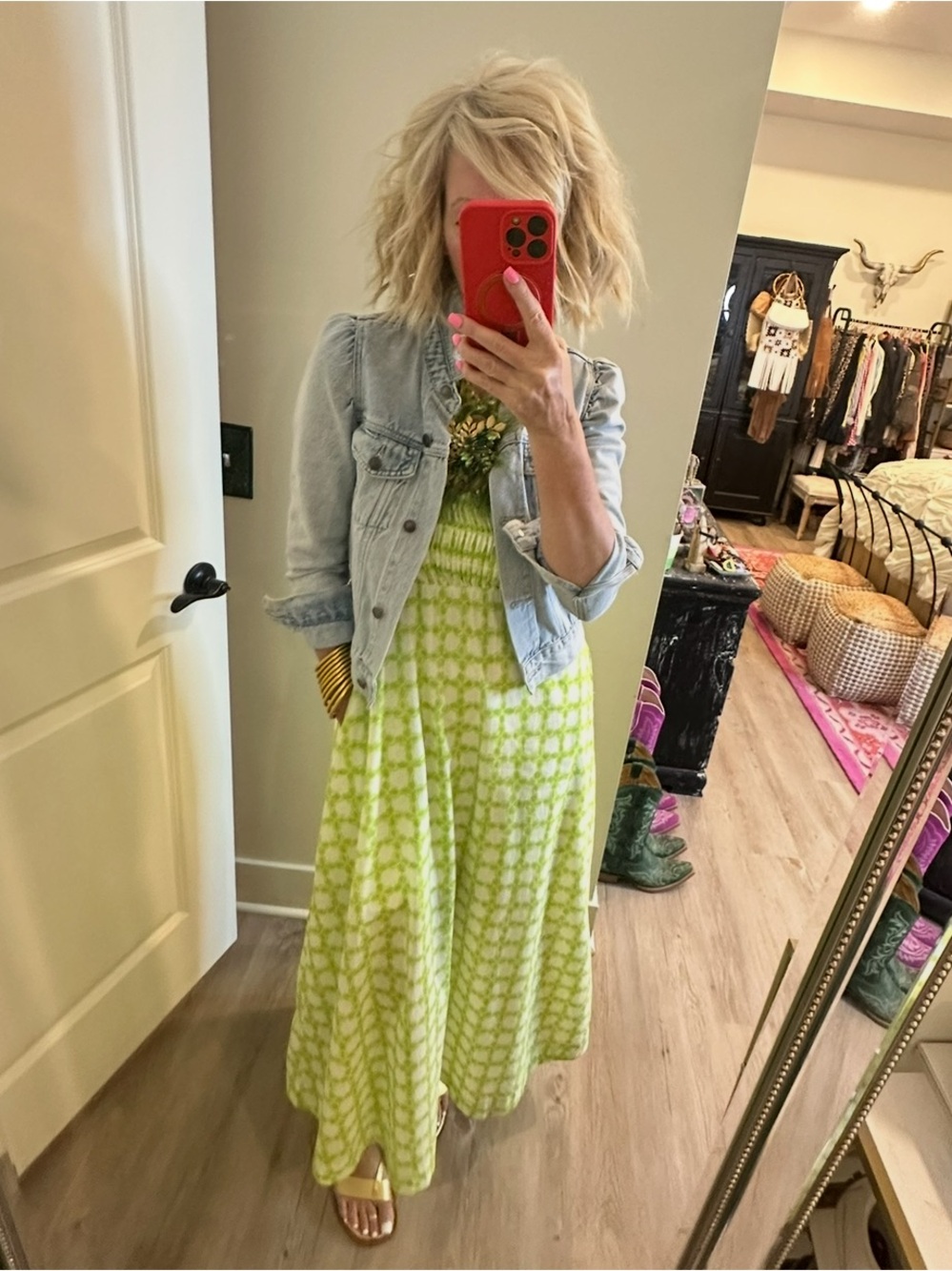 Studio Lime Green Gingham Maxi Dress